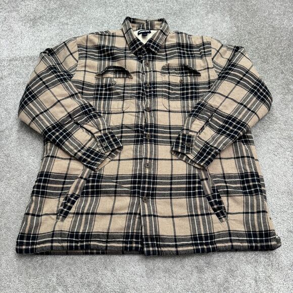 Lands' End Sherpa Lined Flannel Shirt Jacket Shaket Mens XL Brown Plaid Outdoor - Picture 1 of 14